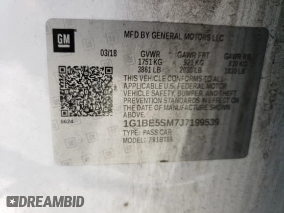 ✅ 2018 Chevrolet Cruze LT • VIN: 1G1BE5SM7J7199539 • Лот: 69445952. Опубликован ранее на Copart с пробегом 80 062 миль. Бесплатный доступ к архиву аукционных продаж из США и подробный отчёт об истории автомобиля на DreamBid. Изображение 14.