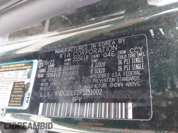 ✅ 2023 Kia EV6 Wind • VIN: KNDC3DLC2P5151002 • Lot: 42770057. Listed on IAAI with 28,945 mi. Free auction sales archive from the USA and detailed vehicle history report at DreamBid. Image 9.