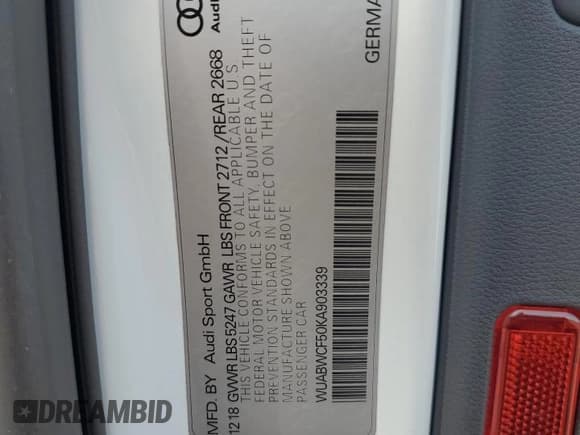 ✅ 2019 Audi RS 5 Sportback • VIN: WUABWCF50KA903339 • Lot: 70383695. Listed on Copart with 64,003 mi. Free auction sales archive from the USA and detailed vehicle history report at DreamBid. Image 13.