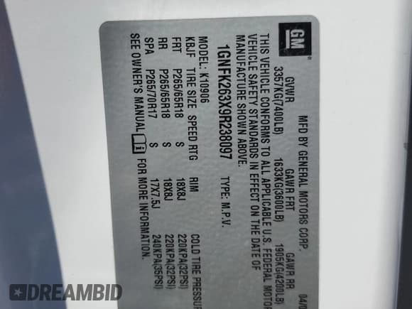 ✅ 2009 Chevrolet Suburban 1LT • VIN: 1GNFK263X9R238097 • Lot: 76802454. Wystawiony na Copart z przebiegiem 235 161 mil. Bezpłatny archiwum sprzedaży aukcyjnych z USA i szczegółowy raport historii pojazdu na DreamBid. Zdjęcie 13.