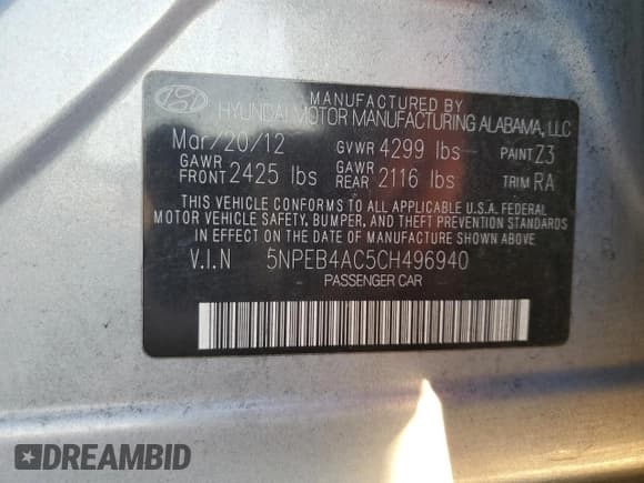 ✅ 2012 Hyundai Sonata GLS • VIN: 5NPEB4AC5CH496940 • Lot: 75008934. Wystawiony na Copart z przebiegiem Nie podano. Bezpłatny archiwum sprzedaży aukcyjnych z USA i szczegółowy raport historii pojazdu na DreamBid. Zdjęcie 12.