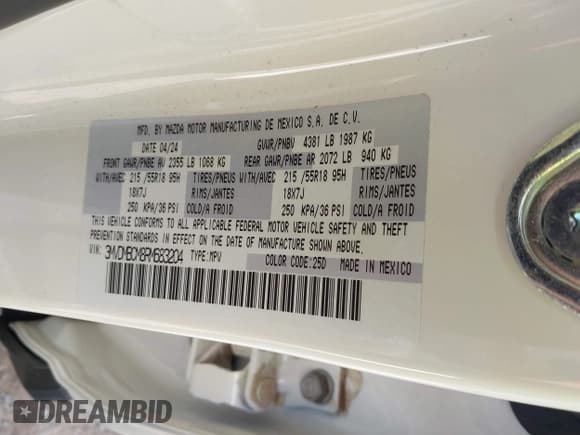 ✅ 2024 Mazda CX-30 S Carbon Edition • VIN: 3MVDMBCM8RM683204 • Lot: 42877652. Listed on IAAI with 7,411 mi. Free auction sales archive from the USA and detailed vehicle history report at DreamBid. Image 9.