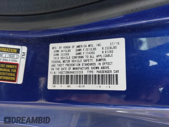 ✅ 2017 Honda Accord EX-L • VIN: 1HGCT2B8XHA000209 • Lot: 42113772. Wystawiony na IAAI z przebiegiem 129 177 mil. Bezpłatny archiwum sprzedaży aukcyjnych z USA i szczegółowy raport historii pojazdu na DreamBid. Zdjęcie 9.