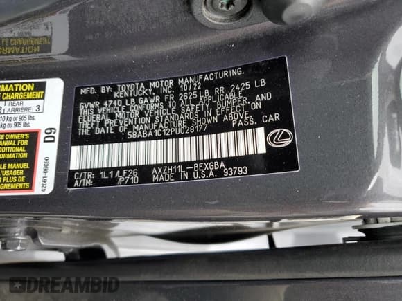 ✅ 2023 Lexus ES 300h F Sport • VIN: 58ABA1C12PU028177 • Лот: 49109255. Опубликован ранее на Copart с пробегом 38 687 миль. Бесплатный доступ к архиву аукционных продаж из США и подробный отчёт об истории автомобиля на DreamBid. Изображение 12.