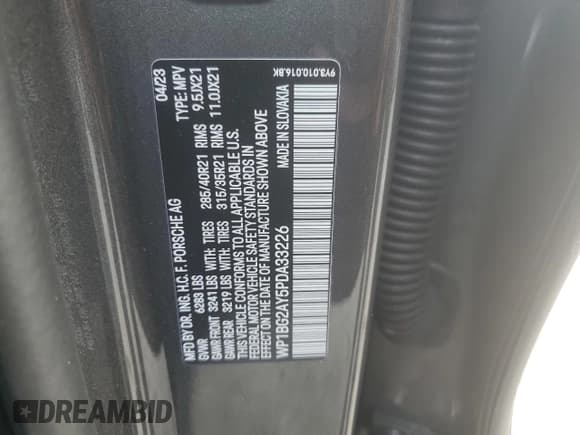 ✅ 2023 Porsche Cayenne GTS • VIN: WP1BG2AY5PDA33226 • Lot: 47211115. Listed on Copart with Not provided. Free auction sales archive from the USA and detailed vehicle history report at DreamBid. Image 13.