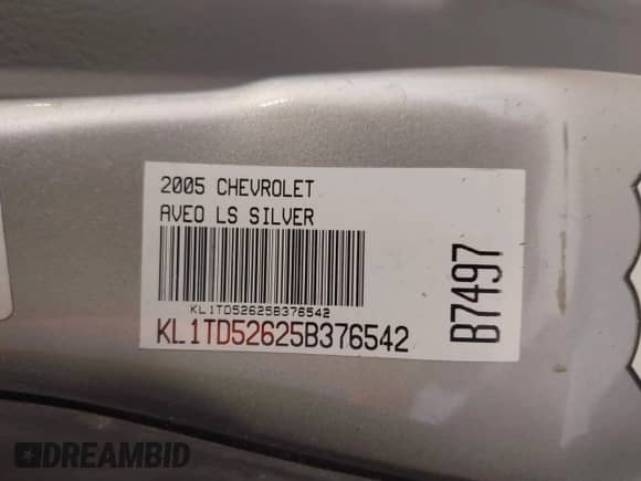 2005 Chevrolet Aveo SVM z VIN KL1TD52625B376542, wystawiony jako IAAI lot #41076894 z przebiegiem 197 578 mil mil oraz . Historia ofert i sprzedaży dostępna na DreamBid. Obrazek 9.
