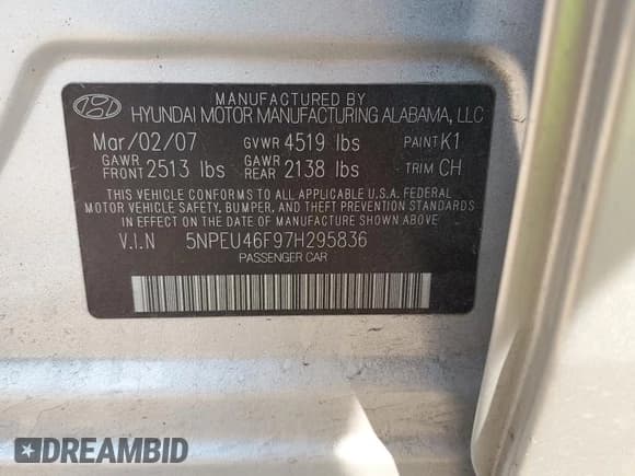 ✅ 2007 Hyundai Sonata SE • VIN: 5NPEU46F97H295836 • Лот: 75044864. Опубликован ранее на Copart с пробегом 98 011 миль. Бесплатный доступ к архиву аукционных продаж из США и подробный отчёт об истории автомобиля на DreamBid. Изображение 12.