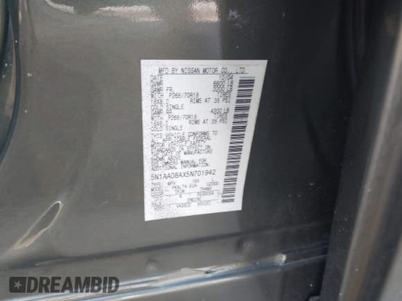 ✅ 2005 Nissan Armada SE • VIN: 5N1AA08AX5N701942 • Lot: 42579411. Listed on IAAI with 196,166 mi. Free auction sales archive from the USA and detailed vehicle history report at DreamBid. Image 9.