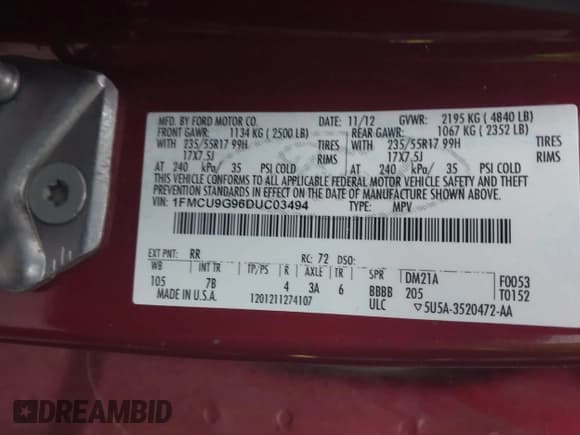 ✅ 2013 Ford Escape SE • VIN: 1FMCU9G96DUC03494 • Lot: 43828575. Wystawiony na IAAI z przebiegiem 126 358 mil. Bezpłatny archiwum sprzedaży aukcyjnych z USA i szczegółowy raport historii pojazdu na DreamBid. Zdjęcie 9.