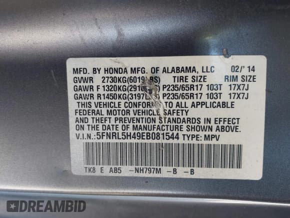 ✅ 2014 Honda Odyssey EX • VIN: 5FNRL5H49EB081544 • Lot: 43491167. Listed on IAAI with 120,365 mi. Free auction sales archive from the USA and detailed vehicle history report at DreamBid. Image 9.