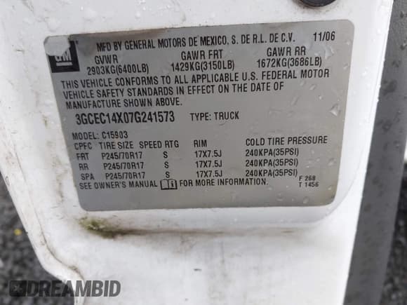 ✅ 2007 Chevrolet Silverado 1500 Work Truck • VIN: 3GCEC14X07G241573 • Lot: 43572815. Listed on IAAI with 201,994 mi. Free auction sales archive from the USA and detailed vehicle history report at DreamBid. Image 9.