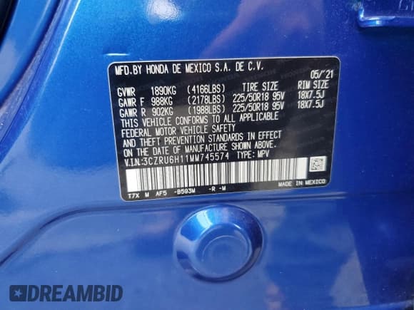 ✅ 2021 Honda HR-V Sport • VIN: 3CZRU6H11MM745574 • Lot: 81854905. Listed on Copart with 36,724 mi. Free auction sales archive from the USA and detailed vehicle history report at DreamBid. Image 13.