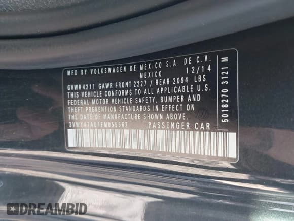 ✅ 2015 Volkswagen Golf GTI S • VIN: 3VWY47AU1FM055562 • Lot: 42530019. Listed on IAAI with 75,308 mi. Free auction sales archive from the USA and detailed vehicle history report at DreamBid. Image 9.