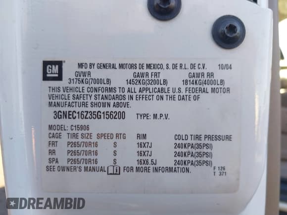 ✅ 2005 Chevrolet Suburban LT • VIN: 3GNEC16Z35G156200 • Lot: 42543464. Listed on IAAI with 134,457 mi. Free auction sales archive from the USA and detailed vehicle history report at DreamBid. Image 9.