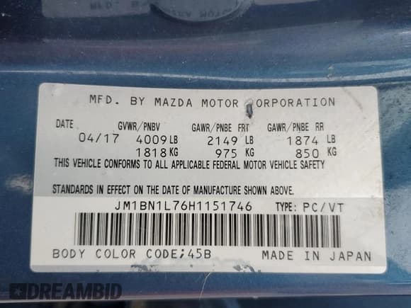 ✅ 2017 Mazda 3 Touring • VIN: JM1BN1L76H1151746 • Lot: 68072195. Listed on Copart with 71,307 mi. Free auction sales archive from the USA and detailed vehicle history report at DreamBid. Image 12.