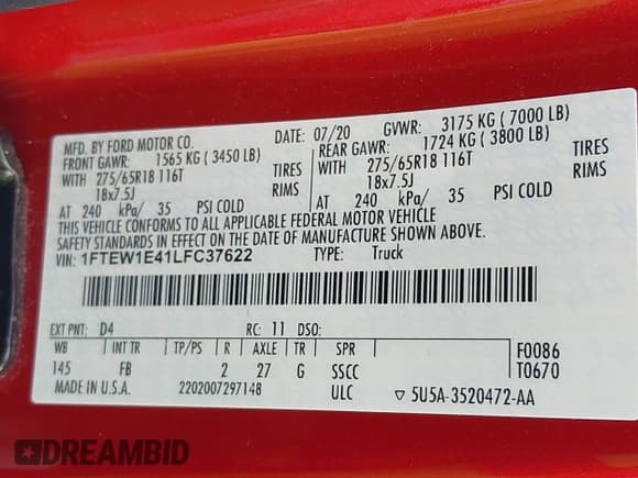 ✅ 2020 Ford F-150 XL • VIN: 1FTEW1E41LFC37622 • Lot: 42677624. Listed on IAAI with 52,212 mi. Free auction sales archive from the USA and detailed vehicle history report at DreamBid. Image 9.