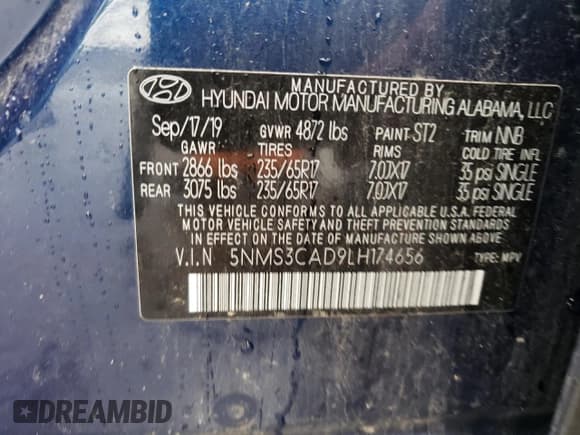 ✅ 2020 Hyundai Santa Fe SEL • VIN: 5NMS3CAD9LH174656 • Lot: 57961593. Wystawiony na Copart z przebiegiem 41 132 mil. Bezpłatny archiwum sprzedaży aukcyjnych z USA i szczegółowy raport historii pojazdu na DreamBid. Zdjęcie 13.