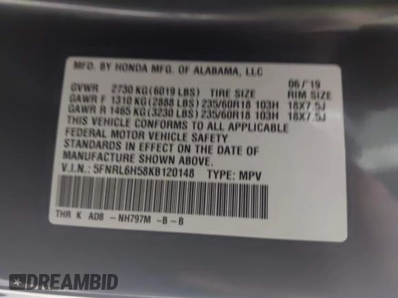 ✅ 2019 Honda Odyssey EX • VIN: 5FNRL6H58KB120148 • Lot: 43239287. Wystawiony na IAAI z przebiegiem 61 884 mil. Bezpłatny archiwum sprzedaży aukcyjnych z USA i szczegółowy raport historii pojazdu na DreamBid. Zdjęcie 9.