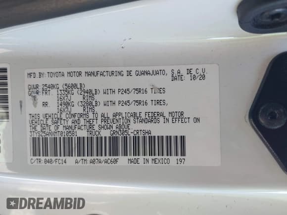 ✅ 2021 Toyota Tacoma SR • VIN: 3TYSZ5ANXMT010581 • Lot: 41933103. Listed on IAAI with 102,828 mi. Free auction sales archive from the USA and detailed vehicle history report at DreamBid. Image 9.