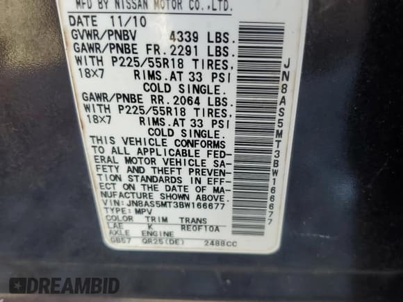 ✅ 2011 Nissan Rogue S • VIN: JN8AS5MT3BW166677 • Lot: 93440935. Listed on Copart with 198,143 mi. Free auction sales archive from the USA and detailed vehicle history report at DreamBid. Image 14.