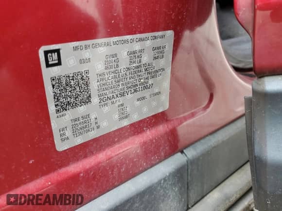 ✅ 2018 Chevrolet Equinox LT • VIN: 2GNAXSEV1J6310027 • Lot: 85171975. Wystawiony na Copart z przebiegiem 139 497 mil. Bezpłatny archiwum sprzedaży aukcyjnych z USA i szczegółowy raport historii pojazdu na DreamBid. Zdjęcie 12.