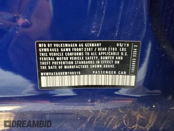 ✅ 2019 Volkswagen Golf R • VIN: WVWVA7AU8KW190319 • Lot: 70735035. Listed on Copart with 26,597 mi. Free auction sales archive from the USA and detailed vehicle history report at DreamBid. Image 13.