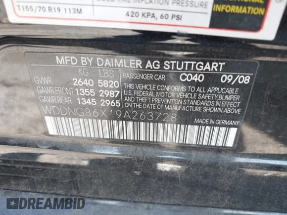 ✅ 2009 Mercedes-Benz S 550 • VIN: WDDNG86X19A263728 • Lot: 42441791. Listed on IAAI with 225,112 mi. Free auction sales archive from the USA and detailed vehicle history report at DreamBid. Image 9.