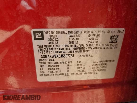 2018 Chevrolet Equinox Premier with VIN 3GNAXWEX6JS507768, listed as a Copart auction lot 84743845 with 36,822 mi miles and Salvage title. Bid and sale history available at DreamBid. Image 13.