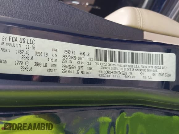 ✅ 2017 Dodge Durango Citadel • VIN: 1C4RDHEG7HC745998 • Lot: 43083405. Listed on IAAI with 142,031 mi. Free auction sales archive from the USA and detailed vehicle history report at DreamBid. Image 9.