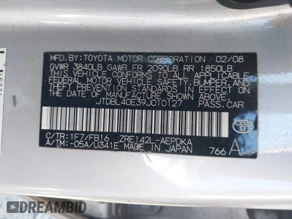 ✅ 2009 Toyota Corolla • VIN: JTDBL40E39J010127 • Lot: 42956645. Listed on IAAI with 141,477 mi. Free auction sales archive from the USA and detailed vehicle history report at DreamBid. Image 9.