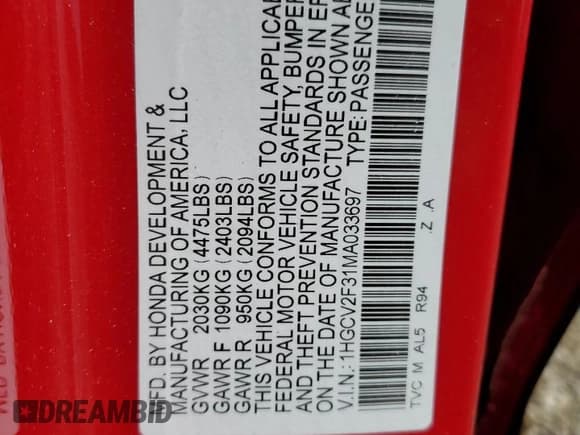 ✅ 2021 Honda Accord Sport • VIN: 1HGCV2F31MA033697 • Lot: 89544555. Listed on Copart with 33,058 mi. Free auction sales archive from the USA and detailed vehicle history report at DreamBid. Image 12.