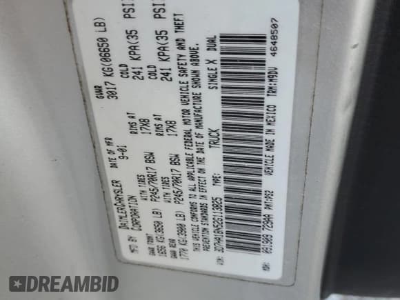 ✅ 2002 Dodge 1500 • VIN: 3D7HA18N52G113825 • Лот: 75800204. Опубликован ранее на Copart с пробегом 163 066 миль. Бесплатный доступ к архиву аукционных продаж из США и подробный отчёт об истории автомобиля на DreamBid. Изображение 12.