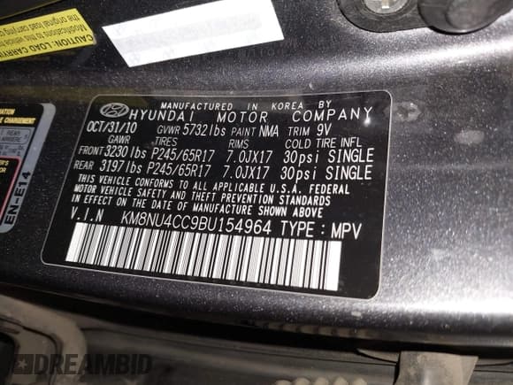 ✅ 2011 Hyundai Veracruz Limited • VIN: KM8NU4CC9BU154964 • Lot: 43056264. Listed on IAAI with 255,855 mi. Free auction sales archive from the USA and detailed vehicle history report at DreamBid. Image 9.