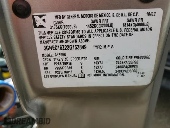 ✅ 2003 Chevrolet Suburban LT • VIN: 3GNEC16Z23G153849 • Лот: 47568305. Опубликован ранее на Copart с пробегом 244 990 миль. Бесплатный доступ к архиву аукционных продаж из США и подробный отчёт об истории автомобиля на DreamBid. Изображение 15.