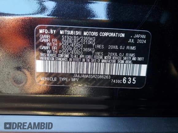 ✅ 2024 Mitsubishi Outlander SEL • VIN: JA4J4WA85RZ086263 • Lot: 93044085. Listed on Copart with 69,865 mi. Free auction sales archive from the USA and detailed vehicle history report at DreamBid. Image 13.