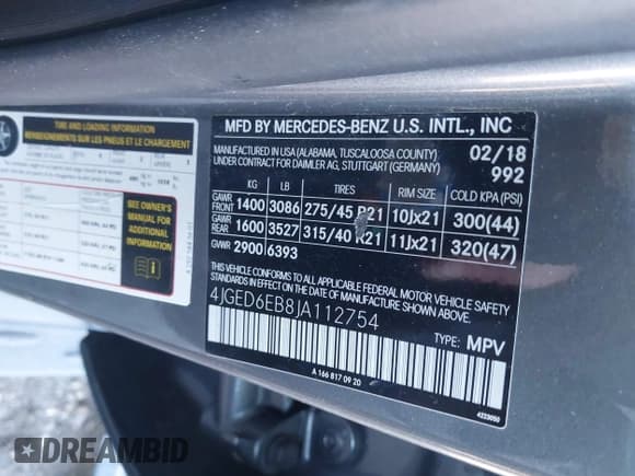 ✅ 2018 Mercedes-Benz GLE 43 AMG • VIN: 4JGED6EB8JA112754 • Lot: 43733745. Listed on IAAI with 93,792 mi. Free auction sales archive from the USA and detailed vehicle history report at DreamBid. Image 9.