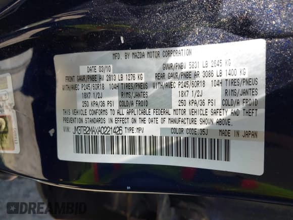 ✅ 2010 Mazda CX-9 Sport • VIN: JM3TB2MAXA0221426 • Lot: 42274292. Listed on IAAI with 164,968 mi. Free auction sales archive from the USA and detailed vehicle history report at DreamBid. Image 9.