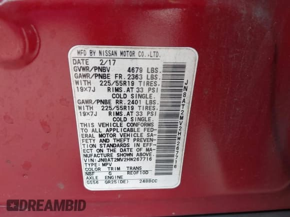 ✅ 2017 Nissan Rogue SV • VIN: JN8AT2MV2HW267716 • Lot: 43427886. Listed on IAAI with 125,078 mi. Free auction sales archive from the USA and detailed vehicle history report at DreamBid. Image 9.