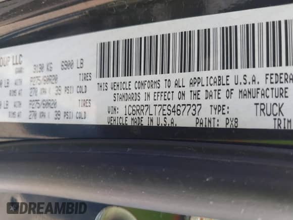 2014 Ram 1500 Big Horn with VIN 1C6RR7LT7ES467737, listed as a IAAI auction lot 41500537 with 131,328 mi miles and . Bid and sale history available at DreamBid. Image 9.