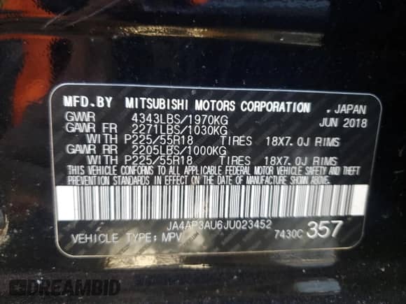 2018 Mitsubishi Outlander ES with VIN JA4AP3AU6JU023452, listed as a Copart auction lot 87226785 with 107,134 mi miles and Salvage title. Bid and sale history available at DreamBid. Image 12.