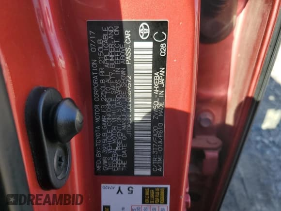 ✅ 2017 Toyota Prius Two • VIN: JTDKBRFU0H3569572 • Lot: 92216875. Listed on Copart with 228,748 mi. Free auction sales archive from the USA and detailed vehicle history report at DreamBid. Image 12.