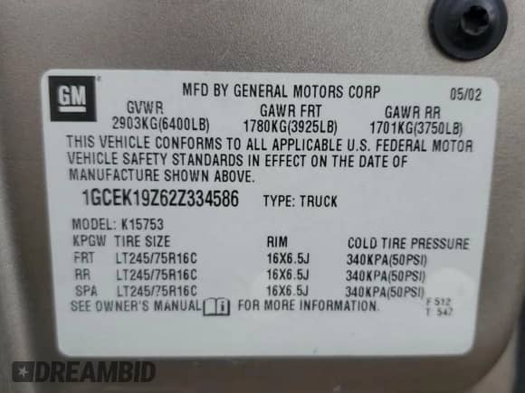 ✅ 2002 Chevrolet Silverado 1500 LT2 • VIN: 1GCEK19Z62Z334586 • Lot: 70585804. Wystawiony na Copart z przebiegiem Nie podano mil. Skorzystaj z bezpłatnego archiwum sprzedaży aukcyjnych z USA i zobacz szczegółowy raport historii pojazdu na DreamBid. Zdjęcie 12.