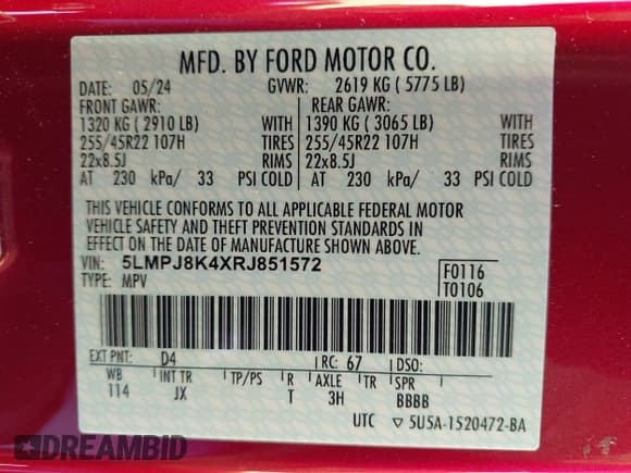 ✅ 2024 Lincoln Nautilus Reserve • VIN: 5LMPJ8K4XRJ851572 • Lot: 41643399. Listed on IAAI with 12,782 mi. Free auction sales archive from the USA and detailed vehicle history report at DreamBid. Image 9.