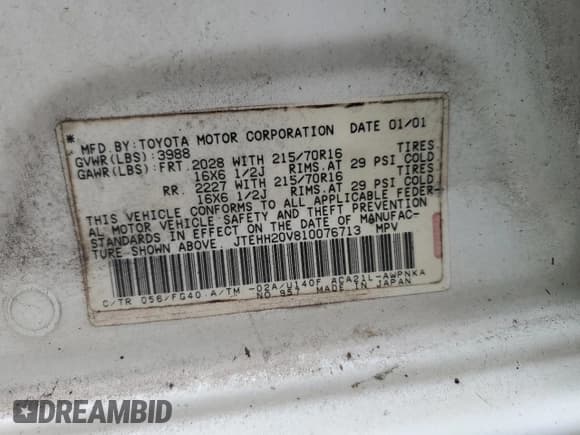 ✅ 2001 Toyota RAV4 • VIN: JTEHH20V810076713 • Lot: 70858935. Wystawiony na Copart z przebiegiem 363 929 mil. Bezpłatny archiwum sprzedaży aukcyjnych z USA i szczegółowy raport historii pojazdu na DreamBid. Zdjęcie 13.