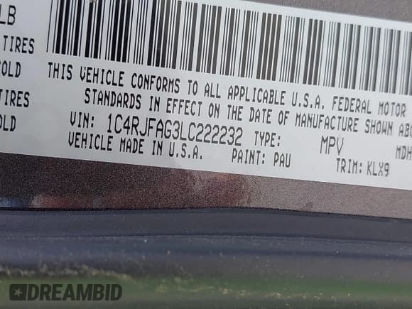 ✅ 2020 Jeep Grand Cherokee Laredo E • VIN: 1C4RJFAG3LC222232 • Lot: 42636691. Listed on IAAI with 94,553 mi. Free auction sales archive from the USA and detailed vehicle history report at DreamBid. Image 9.