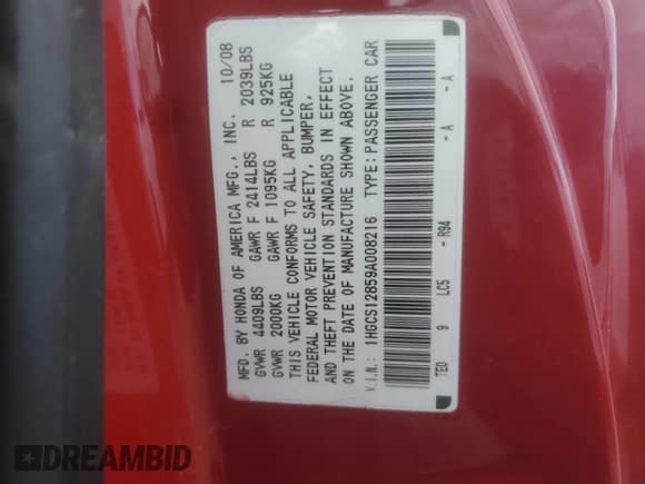 ✅ 2009 Honda Accord EX-L • VIN: 1HGCS12859A008216 • Lot: 80537715. Listed on Copart with 131,217 mi. Free auction sales archive from the USA and detailed vehicle history report at DreamBid. Image 13.