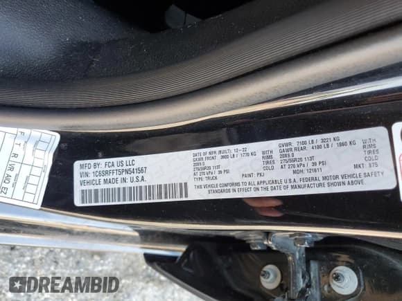 ✅ 2023 Ram 1500 Big Horn • VIN: 1C6SRFFT5PN541567 • Lot: 70897885. Listed on Copart with 59,290 mi. Free auction sales archive from the USA and detailed vehicle history report at DreamBid. Image 12.