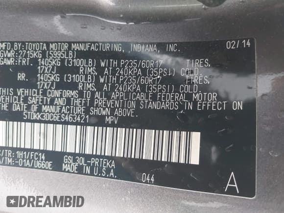 ✅ 2014 Toyota Sienna LE • VIN: 5TDKK3DC6ES463421 • Лот: 43558846. Опубликован ранее на IAAI с пробегом 157 332 миль. Бесплатный доступ к архиву аукционных продаж из США и подробный отчёт об истории автомобиля на DreamBid. Изображение 9.