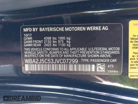 ✅ 2018 BMW 2 Series M240i • VIN: WBA2J5C53JVC07299 • Lot: 42889146. Listed on IAAI with 67,909 mi. Free auction sales archive from the USA and detailed vehicle history report at DreamBid. Image 9.
