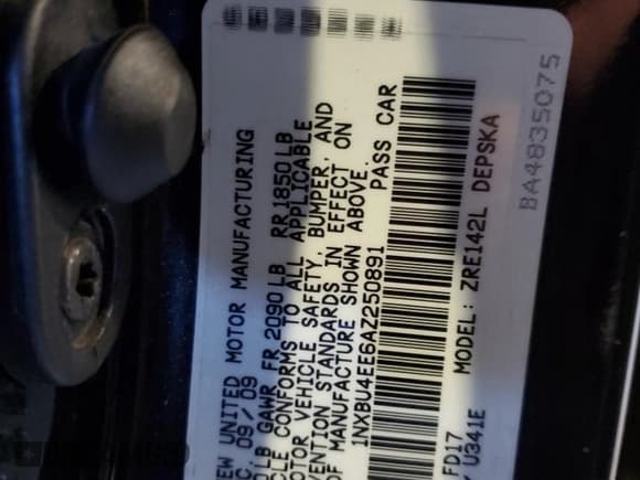 ✅ 2010 Toyota Corolla LE • VIN: 1NXBU4EE6AZ250891 • Lot: 91398215. Listed on Copart with 101,387 mi. Free auction sales archive from the USA and detailed vehicle history report at DreamBid. Image 12.